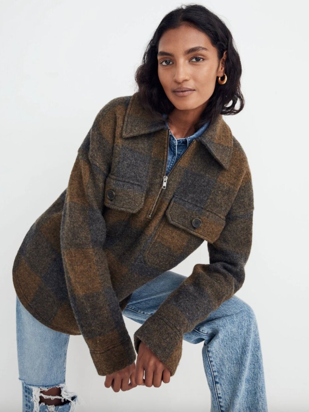 Madewell 100% Merino wool half zip popover sweater in Buffalo check S - Picture 2 of 7
